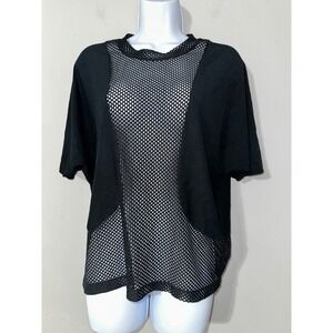 Linder Black Mesh Fish Net Panel T Shirt‎ Top Boxy Oversized Short Sleeve Size S